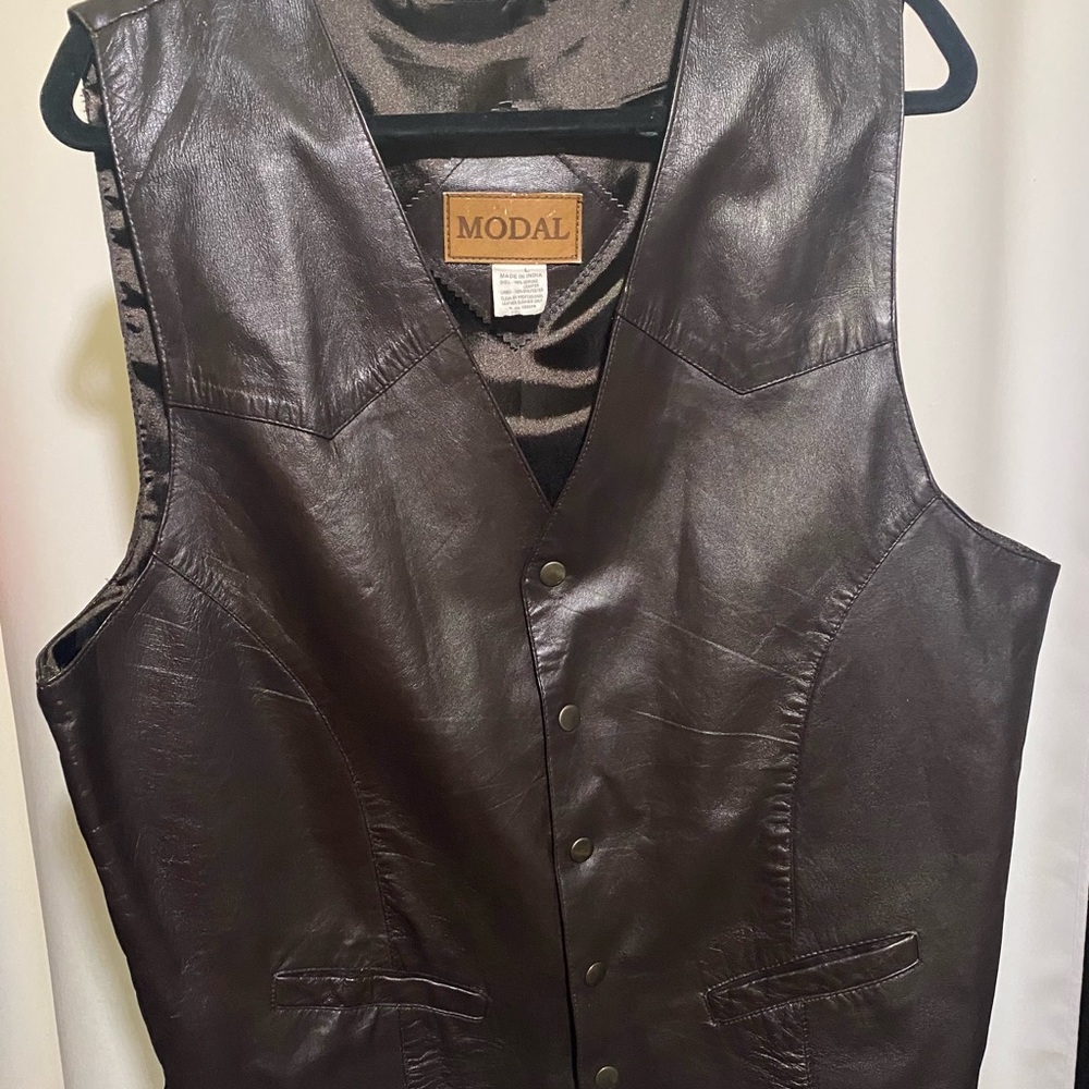 Modal Men's Dark Brown Leather Vest Size L
